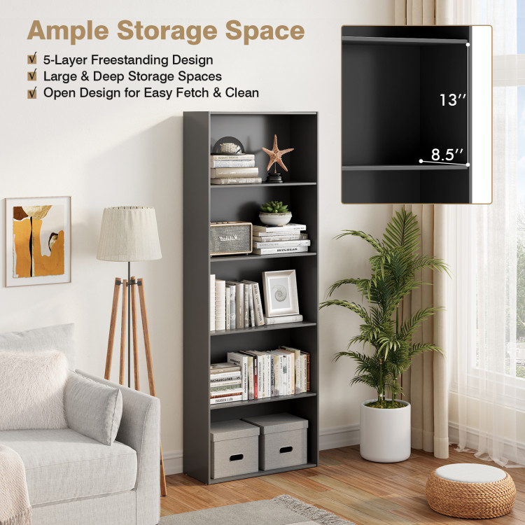 5-Shelf Storage Bookcase Modern Multi-Functional Display Cabinet Furniture-BlackCostway Gallery View 3 of 8
