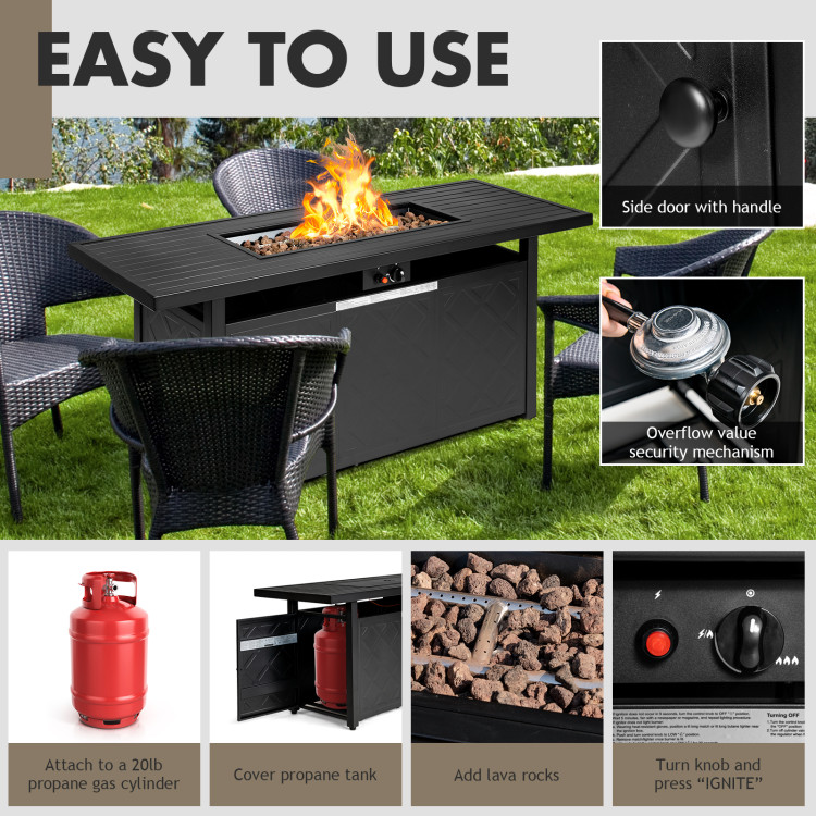 57 Inch 50,000 BTU Rectangular Propane Outdoor Fire Pit Table-BlackCostway Gallery View 10 of 12