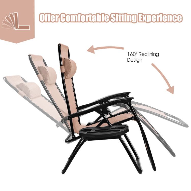 2 Pieces Folding Recliner Zero Gravity Lounge Chair - BeigeCostway Gallery View 9 of 10