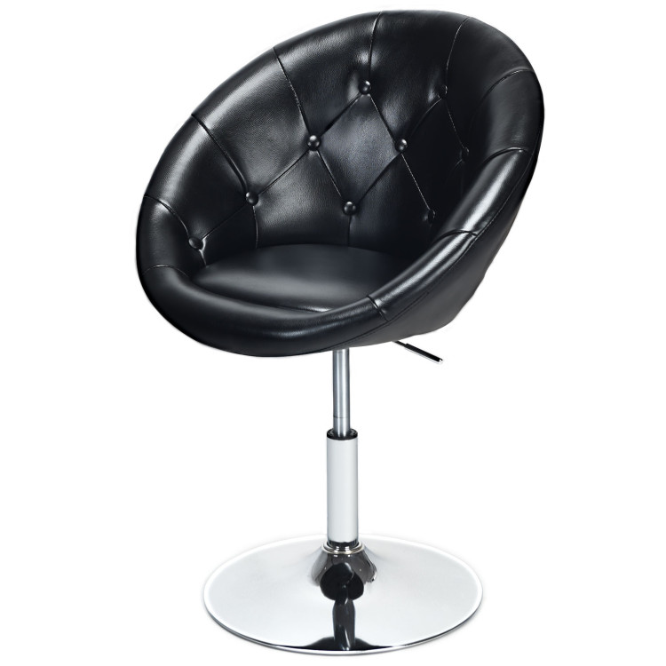 1 Piece Modern Adjustable Swivel Round PU Leather Chair-BlackCostway Gallery View 3 of 12