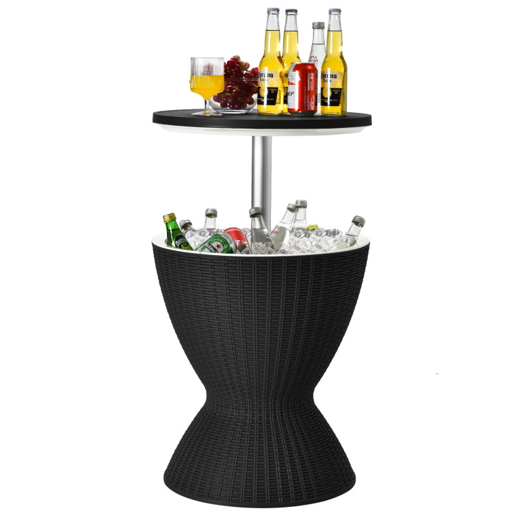 3 in 1 8 Gallon Patio Rattan Cooler Bar Table with Adjust Ice Bucket-BlackCostway Gallery View 11 of 13