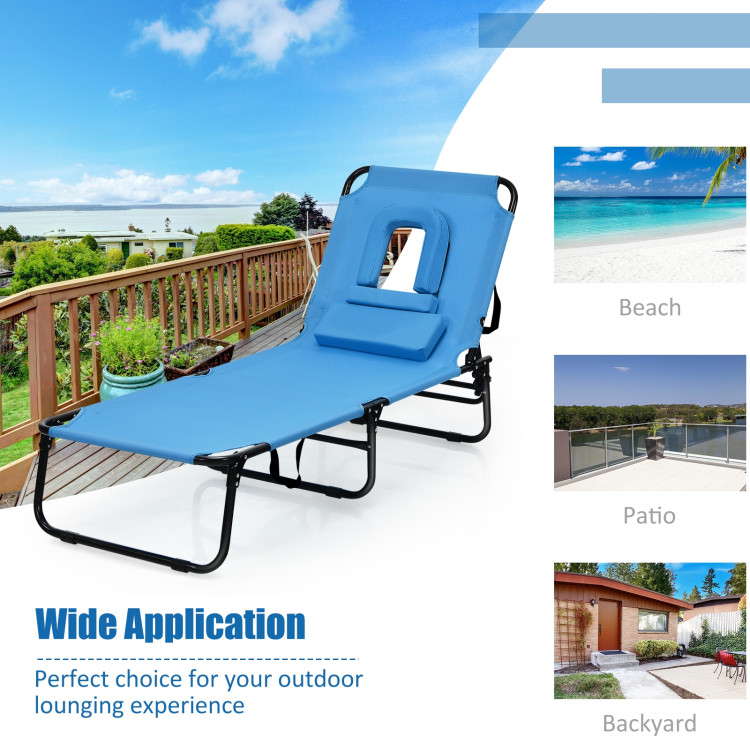 Outdoor Folding Chaise Beach Pool Patio Lounge Chair Bed with Adjustable Back and HoleCostway Gallery View 5 of 10