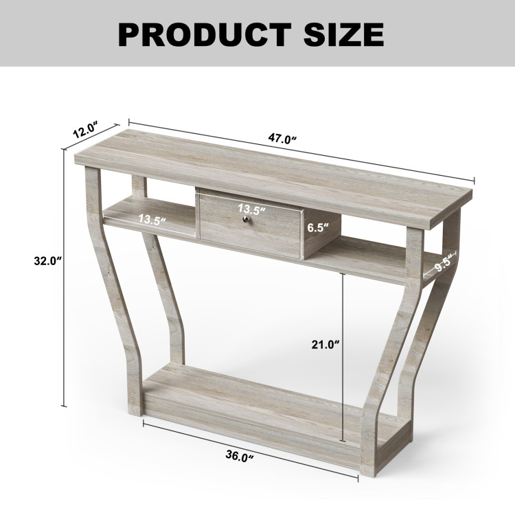Modern Sofa Accent Table with Drawer-GrayCostway Gallery View 4 of 12