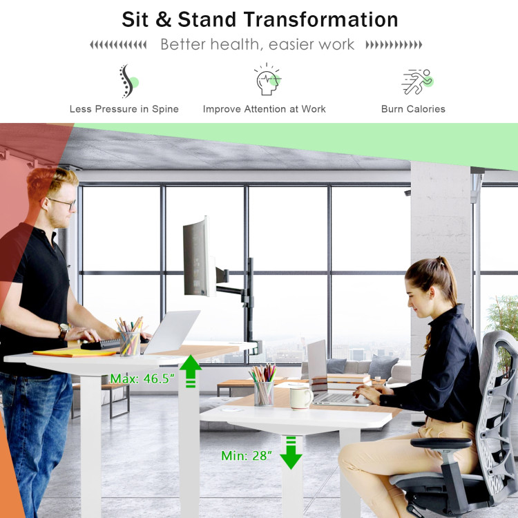 55 x 28 Inch Electric Adjustable Sit to Stand Desk with USB PortCostway Gallery View 13 of 21