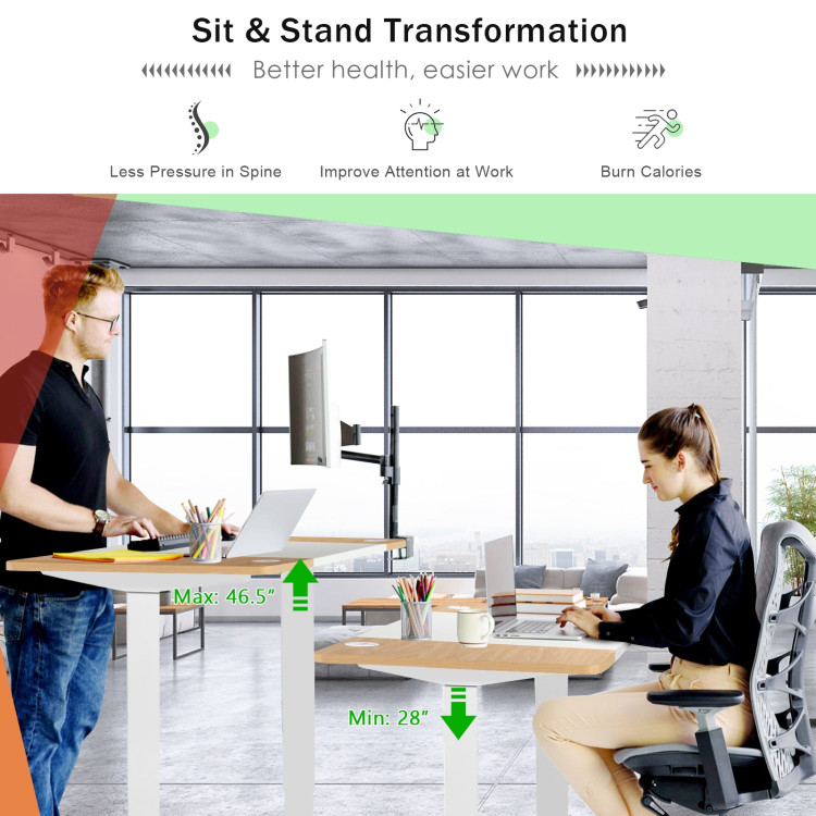 55 x 28 Inch Electric Adjustable Sit to Stand Desk with USB PortCostway Gallery View 3 of 21