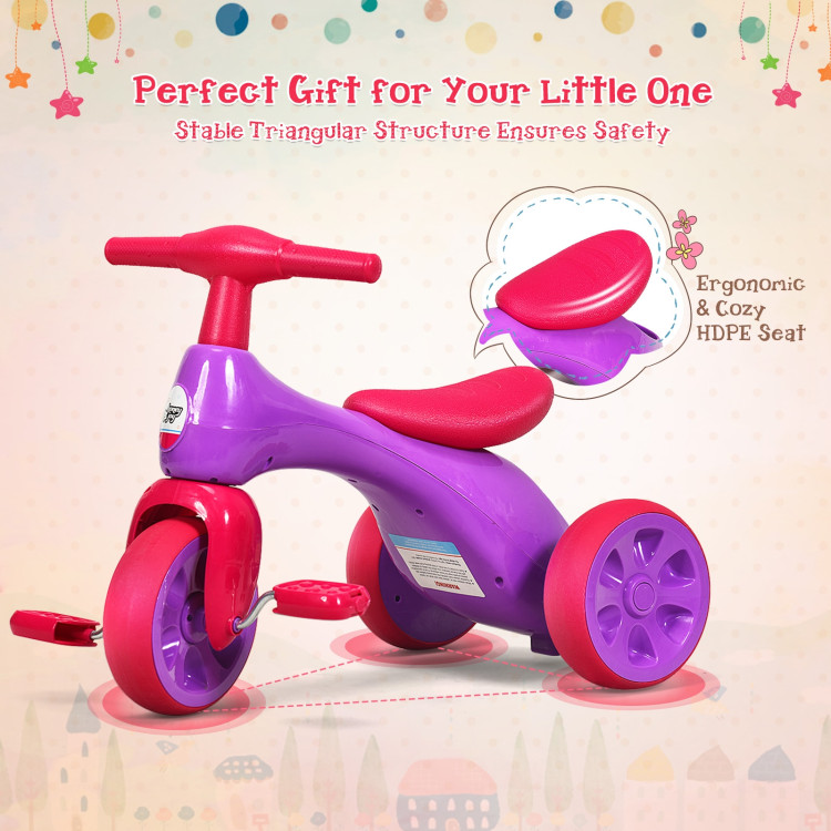 2 in 1 Toddler Tricycle Balance Bike Scooter Kids Riding Toys w/ Sound & Storage-PurpleCostway Gallery View 6 of 11