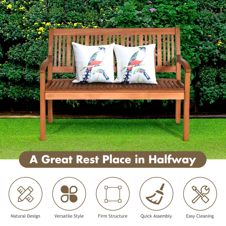 Two Person Solid Wood Garden Bench with Curved Backrest and Wide ArmrestCostway Gallery View 3 of 12