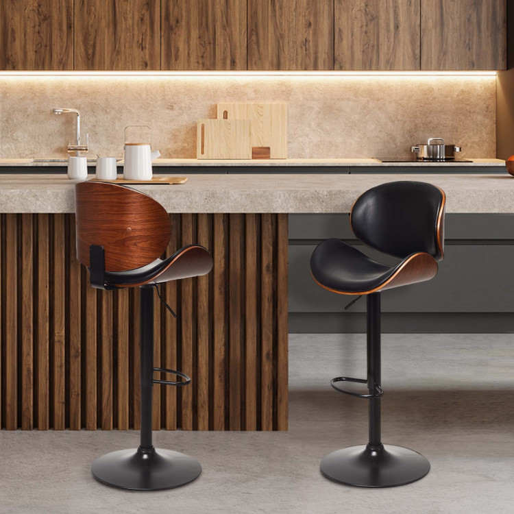 Set of 2 Adjustable Swivel PU Leather Bar Stools with Iron Base and Curved FootrestCostway Gallery View 2 of 10