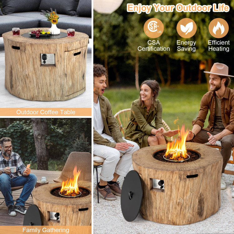 40 Inch Round Propane Gas Fire Pit Table Wood-Like Surface with Laval Rock PVC CoverCostway Gallery View 3 of 11
