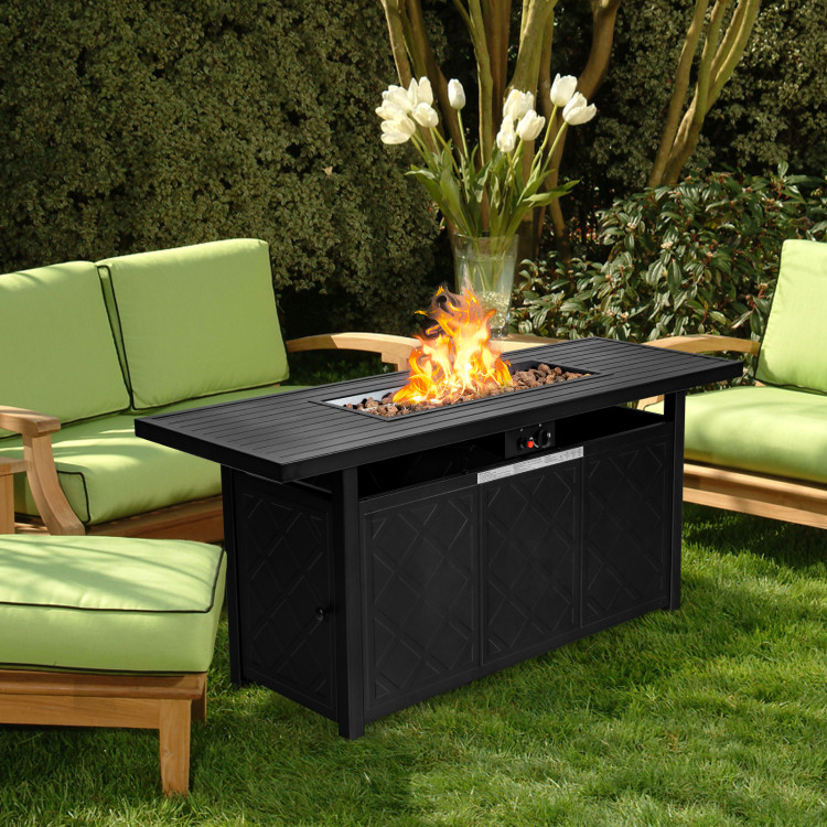 57 Inch 50,000 BTU Rectangular Propane Outdoor Fire Pit Table-BlackCostway Gallery View 8 of 12