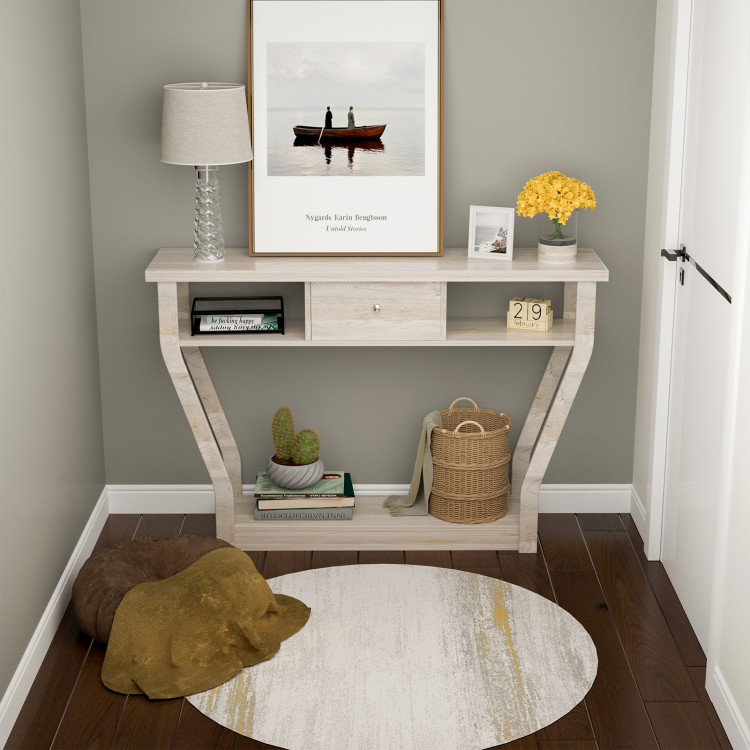 Modern Sofa Accent Table with Drawer-GrayCostway Gallery View 6 of 12