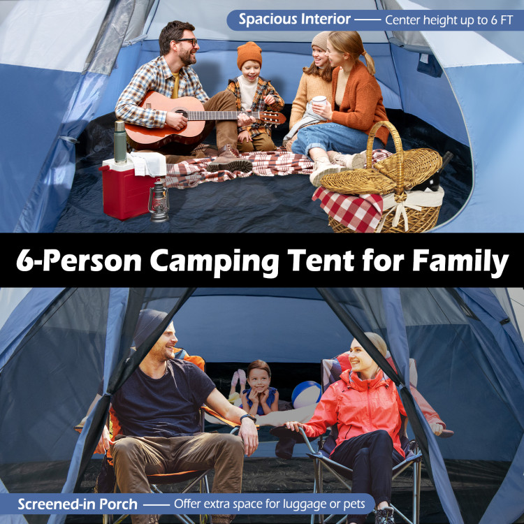 6-Person Large Camping Dome Tent with Screen Room Porch and Removable RainflyCostway Gallery View 11 of 12