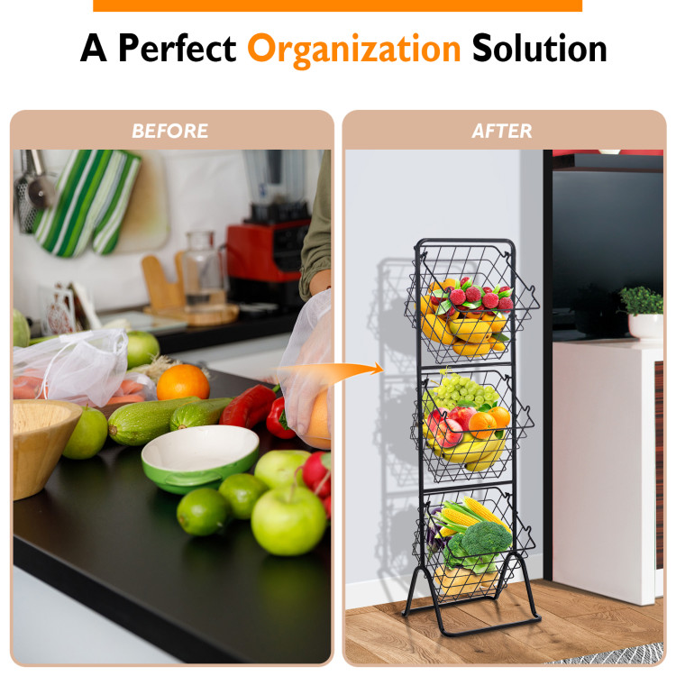 3-Tier Fruit Basket Stand with Adjustable HeightsCostway Gallery View 8 of 11