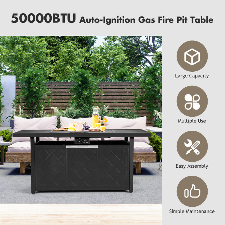 57 Inch 50,000 BTU Rectangular Propane Outdoor Fire Pit Table-BlackCostway Gallery View 3 of 12
