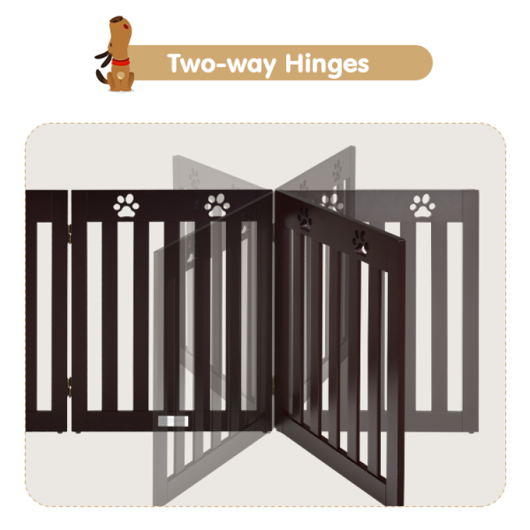 24 Inch Folding Wooden Freestanding Dog Gate with 360° Flexible Hinge for Pet-Dark BrownCostway Gallery View 11 of 13