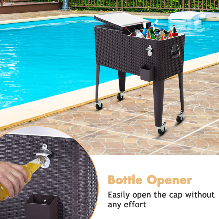80QT Outdoor Party Portable Rattan Rolling Cooler CartCostway Gallery View 12 of 12