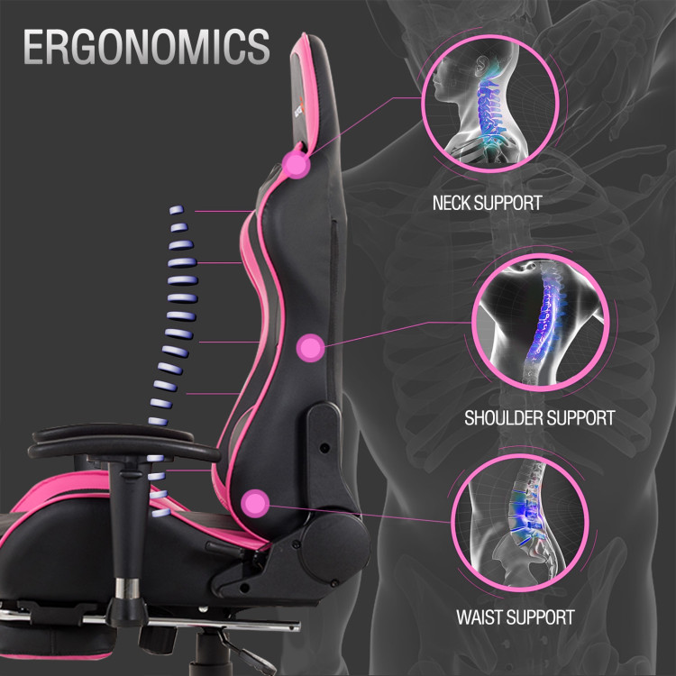 Massage Gaming Chair with Footrest-PinkCostway Gallery View 12 of 13