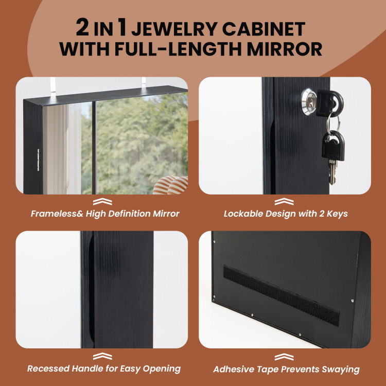 Wall Mounted Jewelry Cabinet with 3-Color Lights-BlackCostway Gallery View 10 of 10
