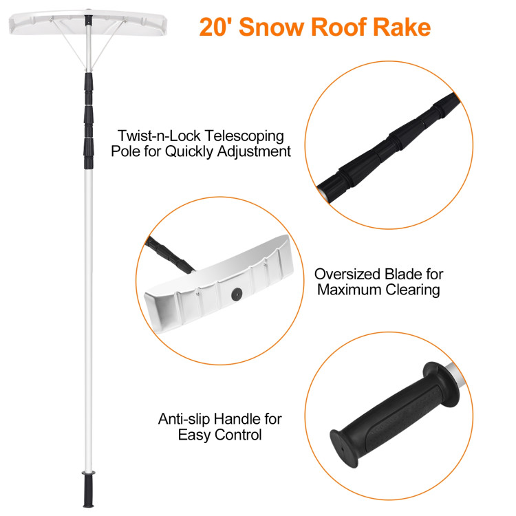 21 Feet Aluminum Large Poly Blade Telescoping Snow Roof RakeCostway Gallery View 12 of 12