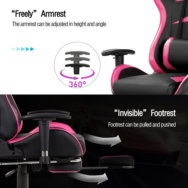 Massage Gaming Chair with Footrest-PinkCostway Gallery View 13 of 13