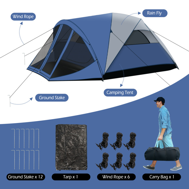 6-Person Large Camping Dome Tent with Screen Room Porch and Removable RainflyCostway Gallery View 12 of 12