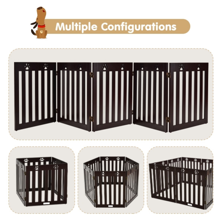 24 Inch Folding Wooden Freestanding Dog Gate with 360° Flexible Hinge for Pet-Dark BrownCostway Gallery View 5 of 13
