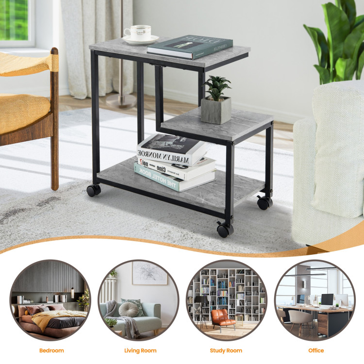 3-Tier Side Table with Storage and Universal Casters for Living Room and Bedroom-BlackCostway Gallery View 9 of 10