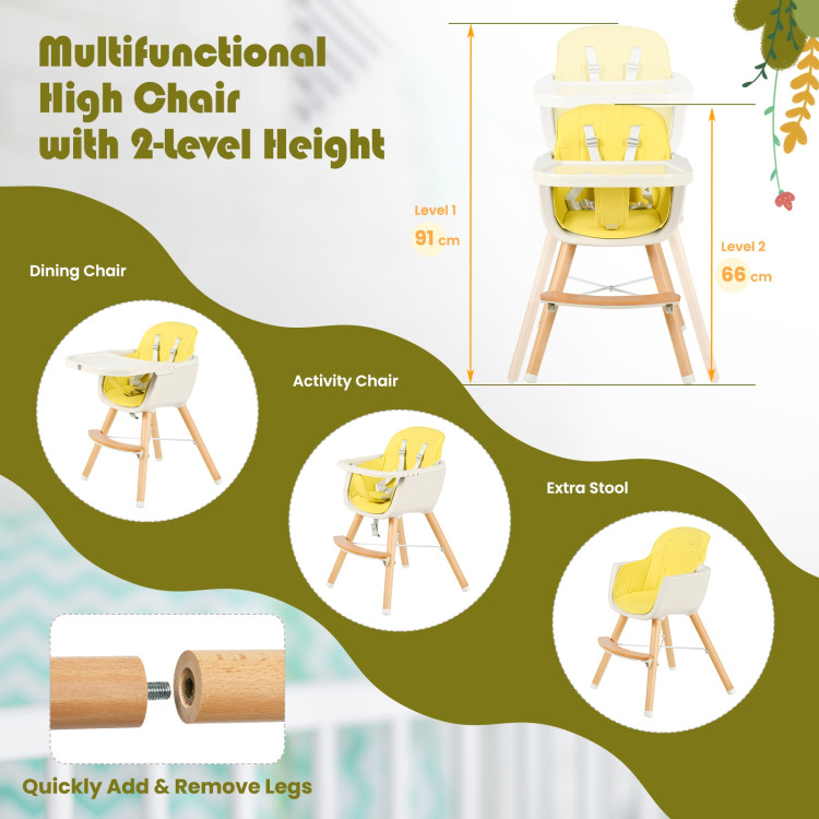 3-in-1 Convertible Wooden High Chair with Cushion-YellowCostway Gallery View 11 of 11