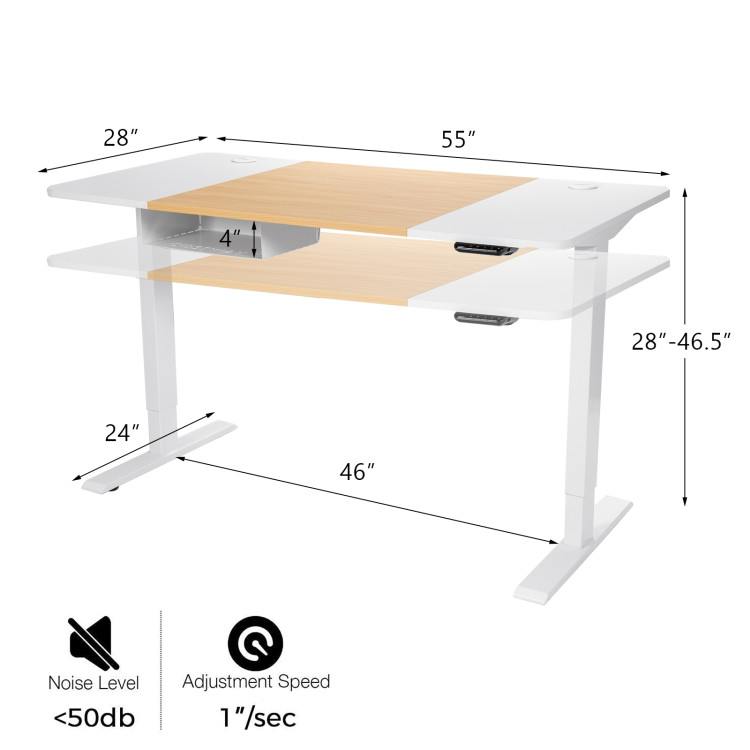 55 x 28 Inch Electric Adjustable Sit to Stand Desk with USB PortCostway Gallery View 15 of 21