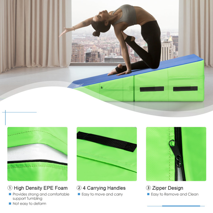Folding Wedge Exercise Gymnastics Mat with Handles-GreenCostway Gallery View 10 of 11