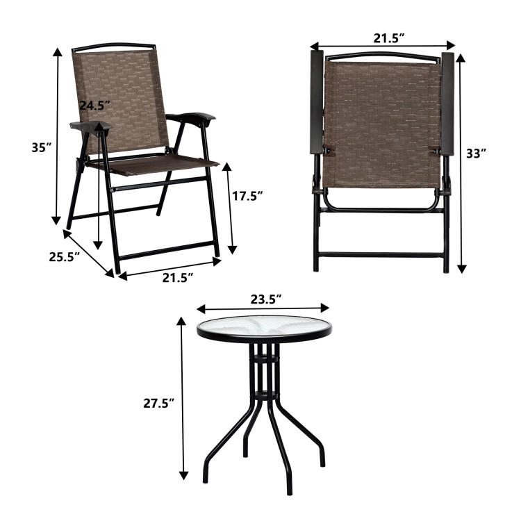 3 Pieces Bistro Patio Garden Furniture Set of Round Table and Folding ChairsCostway Gallery View 4 of 13