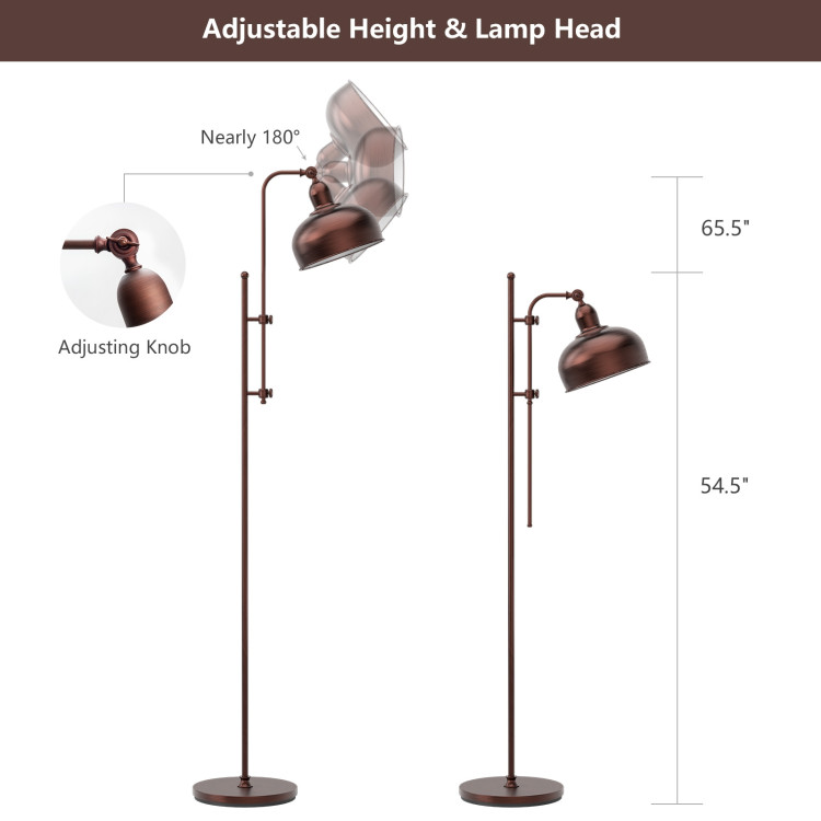 Industrial Floor Standing Pole Lamp with Adjustable Lamp HeadCostway Gallery View 4 of 12