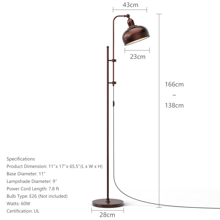 Industrial Floor Standing Pole Lamp with Adjustable Lamp HeadCostway Gallery View 12 of 12