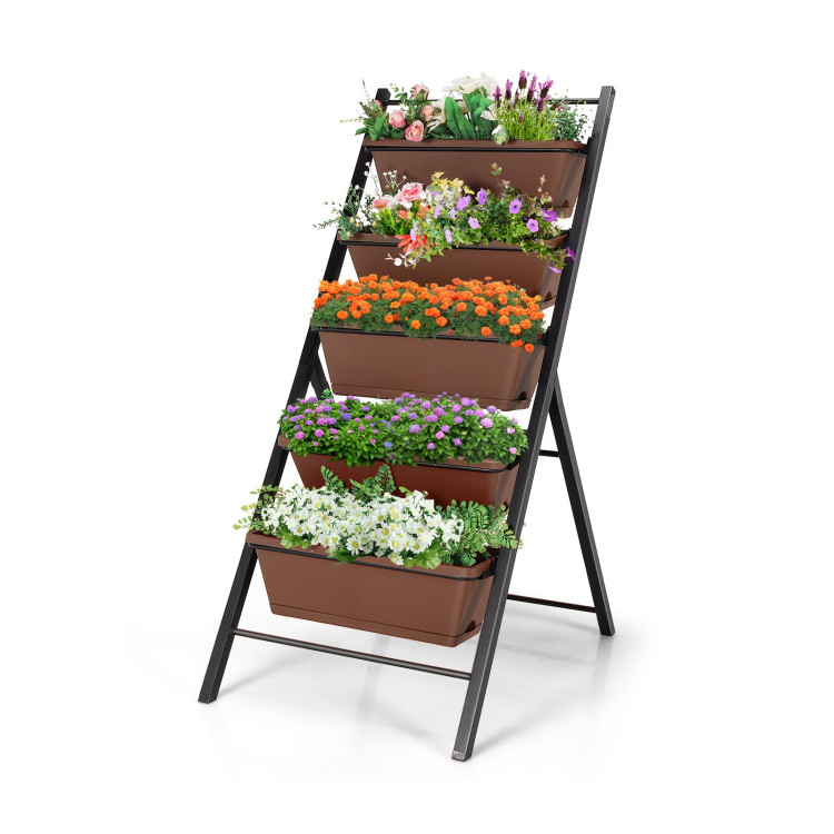 5-tier Vertical Garden Planter Box Elevated Raised Bed with 5 Container-BrownCostway Gallery View 3 of 11