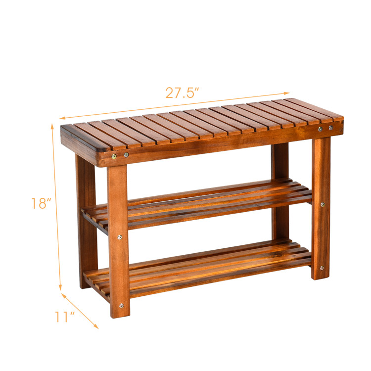 Freestanding Wood Bench with 3-Tier Storage ShelvesCostway Gallery View 5 of 14