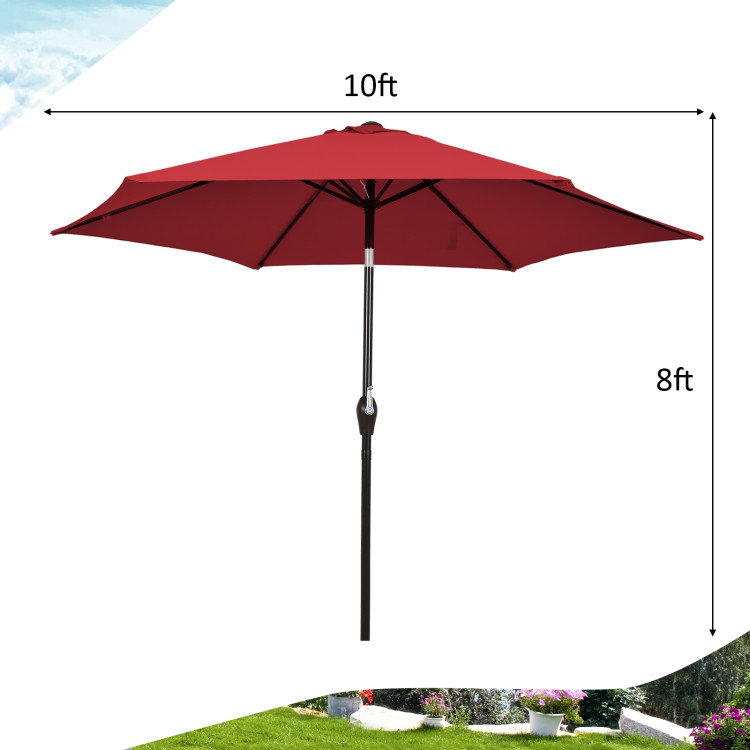10 Feet Outdoor Patio Umbrella with Tilt Adjustment and Crank-Dark RedCostway Gallery View 5 of 12