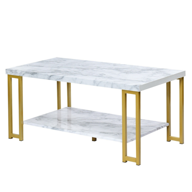 2-Tier Rectangular Modern Coffee Table with Gold Print Metal FrameCostway Gallery View 1 of 12