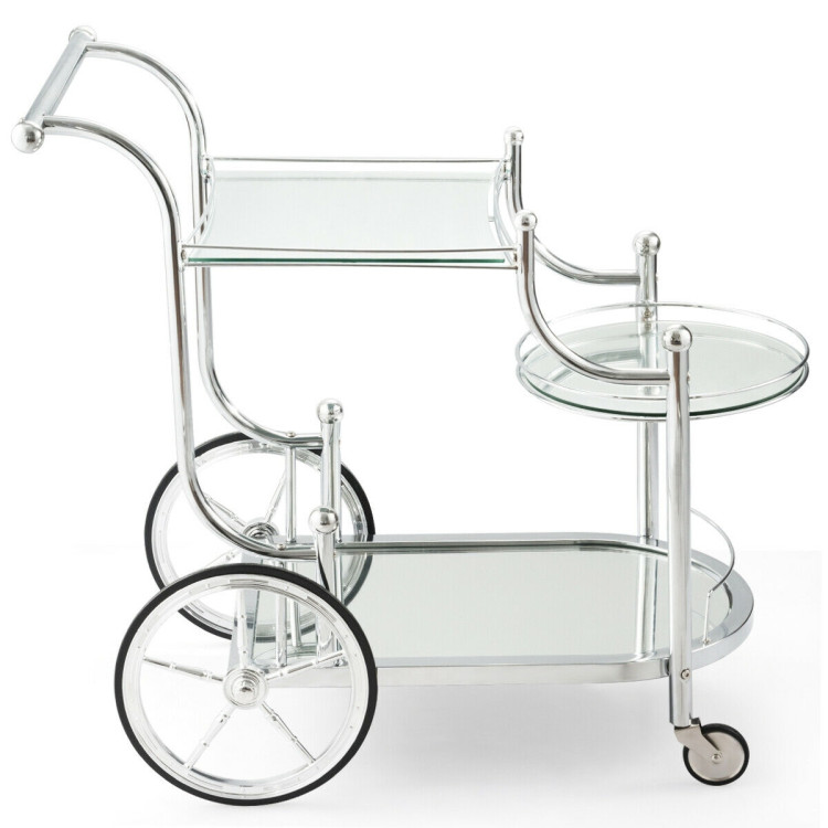 Kitchen Rolling Bar Cart with Tempered Glass Suitable for Restaurant and HotelCostway Gallery View 9 of 12