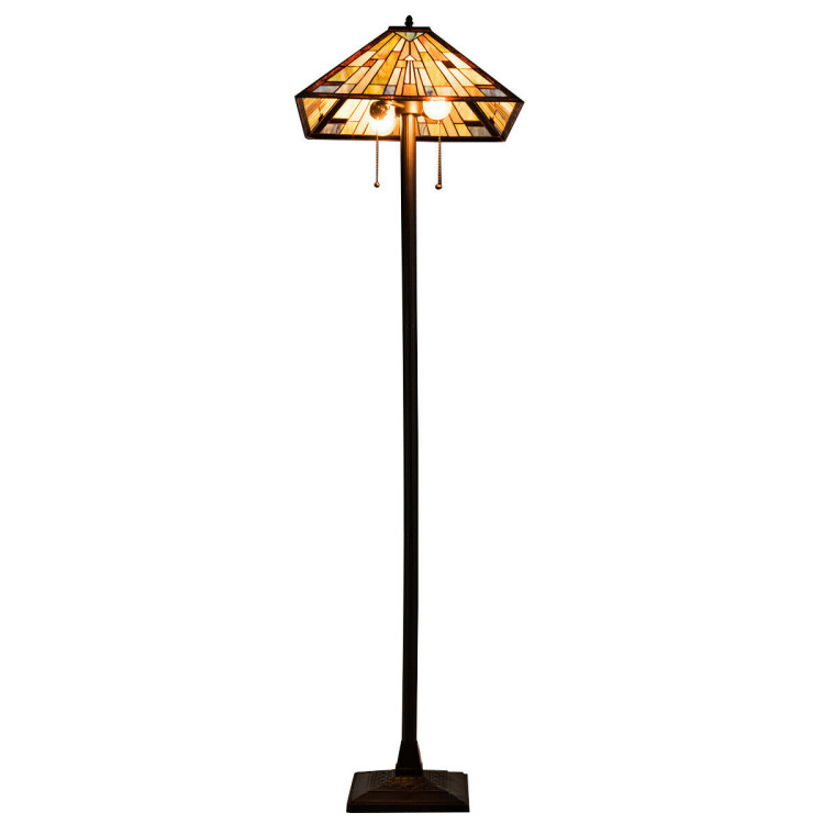 Tiffany-Style 2 Light Floor Lamp with 18 Inch Stained Glass ShadeCostway Gallery View 4 of 12