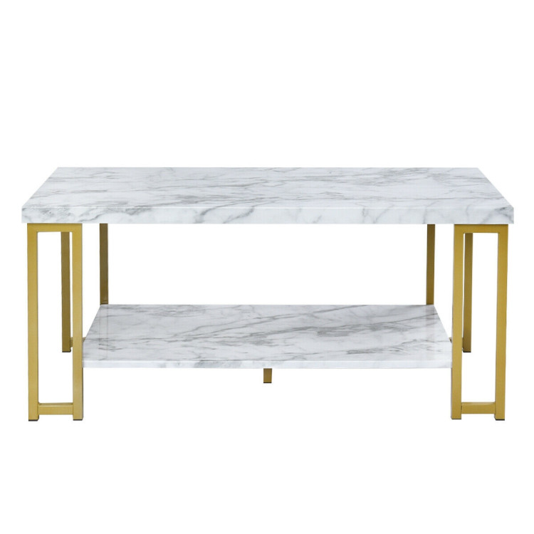 2-Tier Rectangular Modern Coffee Table with Gold Print Metal FrameCostway Gallery View 11 of 12