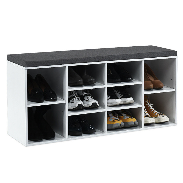 10-Cube Organizer Shoe Storage Bench with Cushion for Entryway-WhiteCostway Gallery View 4 of 13