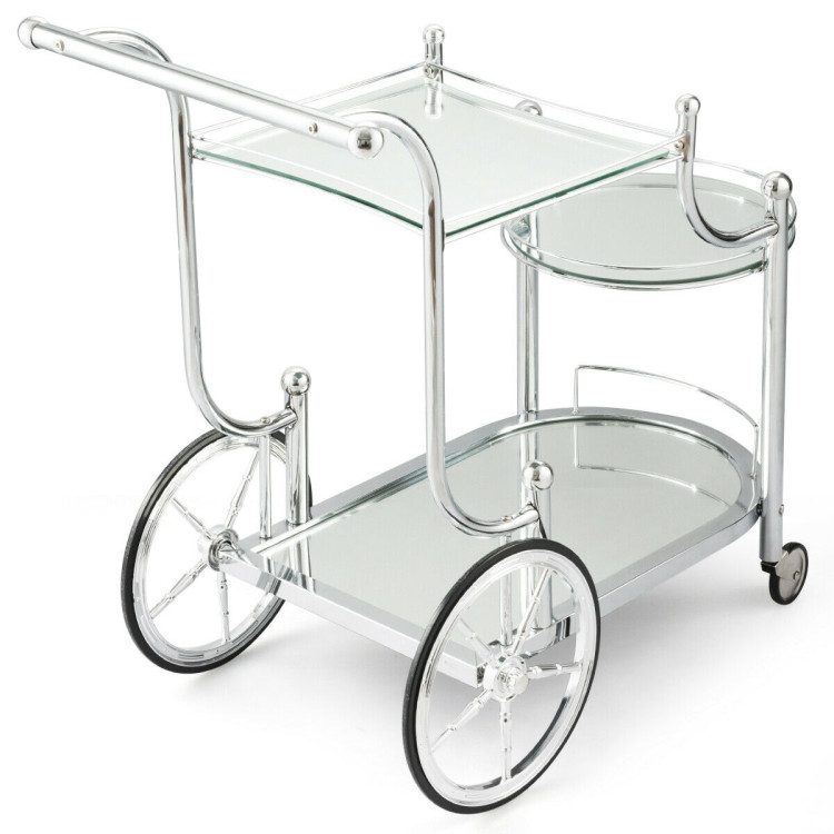 Kitchen Rolling Bar Cart with Tempered Glass Suitable for Restaurant and HotelCostway Gallery View 10 of 12