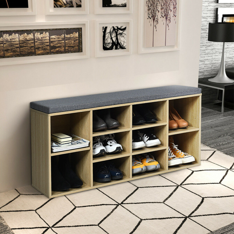 10-Cube Organizer Shoe Storage Bench with Cushion for Entryway - Costway
