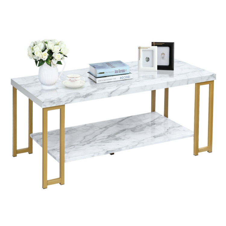 2-Tier Rectangular Modern Coffee Table with Gold Print Metal FrameCostway Gallery View 7 of 12