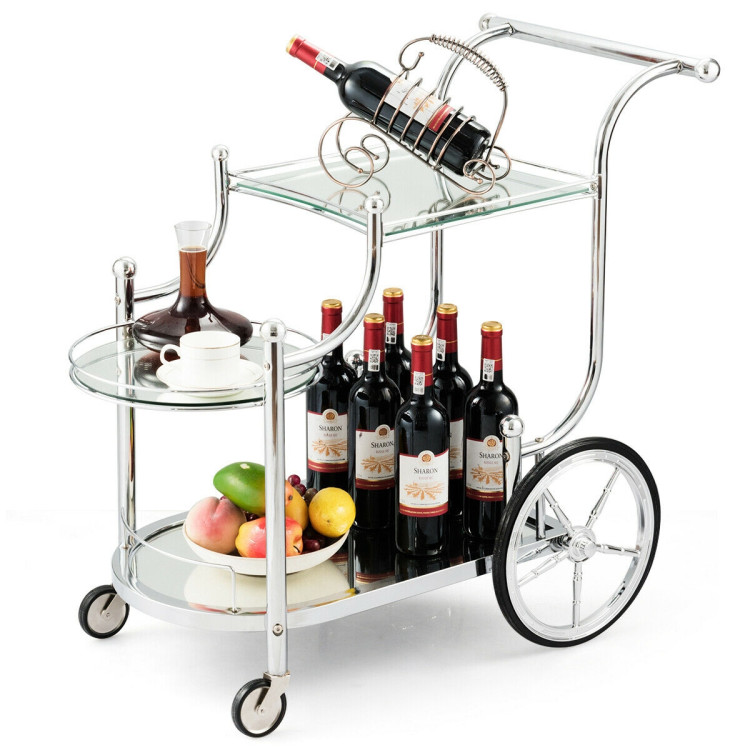 Kitchen Rolling Bar Cart with Tempered Glass Suitable for Restaurant and HotelCostway Gallery View 8 of 12