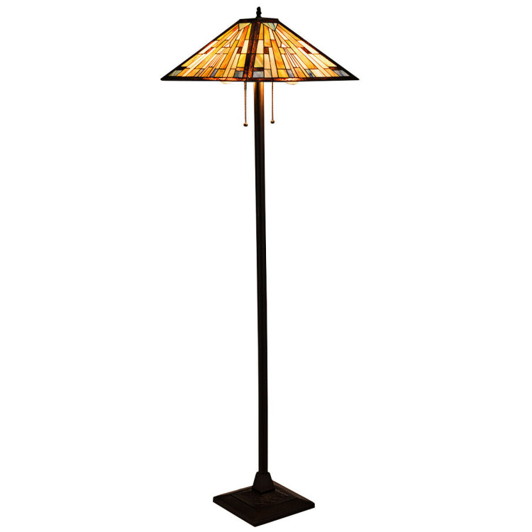 Tiffany-Style 2 Light Floor Lamp with 18 Inch Stained Glass ShadeCostway Gallery View 7 of 12