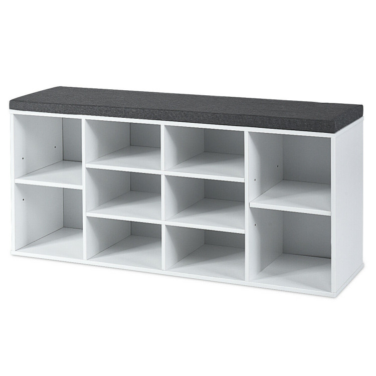 10-Cube Organizer Shoe Storage Bench with Cushion for Entryway-WhiteCostway Gallery View 11 of 13