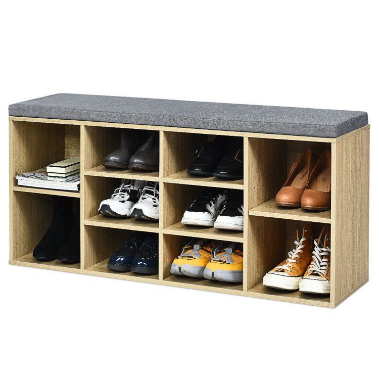 Entryway Storage Shoe Bench with Leather Cushion, 10 Cubbies Shoe Rack –  ONEINMIL