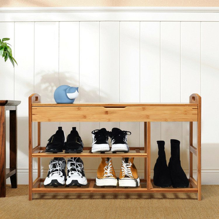 Costway 3-Tier Shoe Rack，Industrial Shoe Bench with Storage Shelves for  LivingRoom Grey