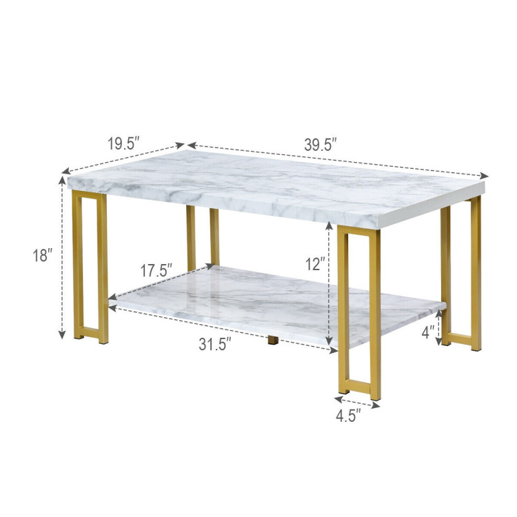 2-Tier Rectangular Modern Coffee Table with Gold Print Metal FrameCostway Gallery View 4 of 12